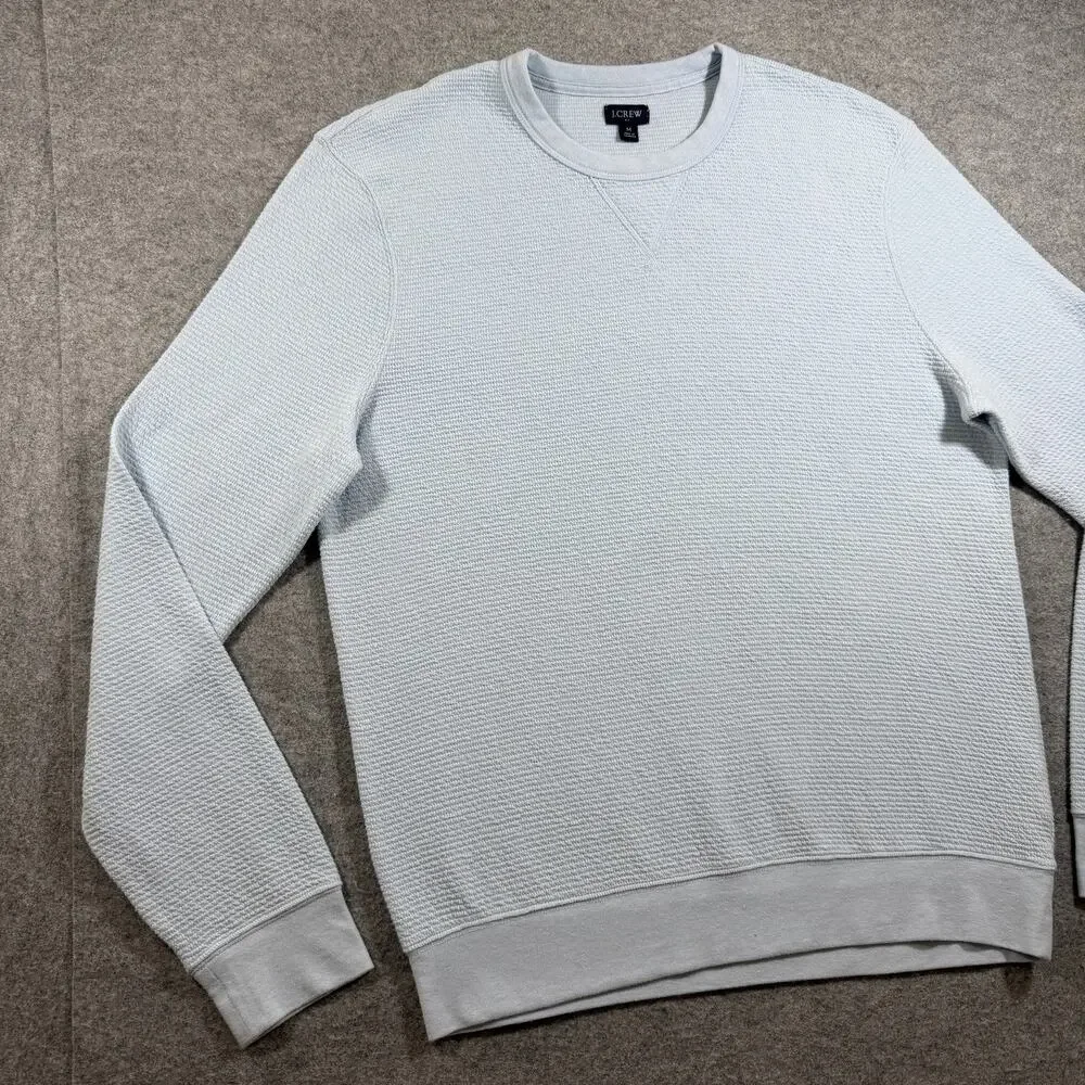 J. Crew Waffle Knit Sweatshirt Mens M Light Blue Crewneck Cotton Casual Pullover
